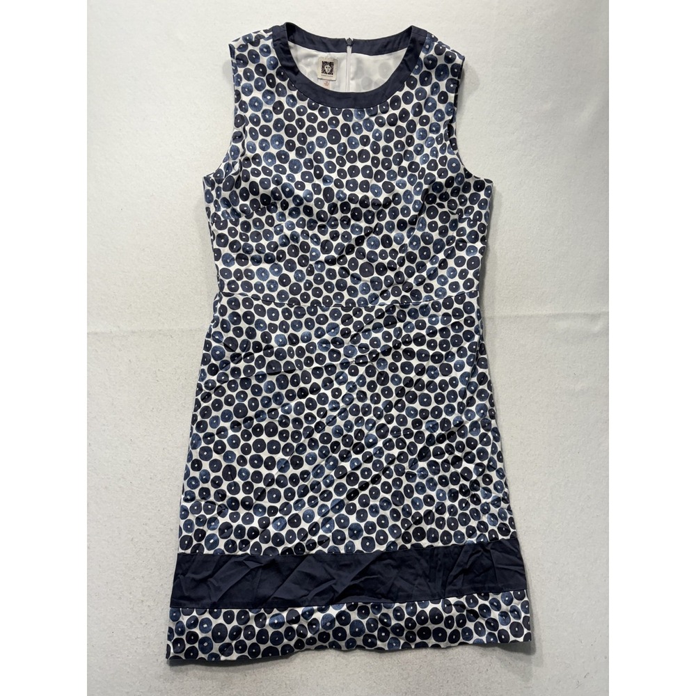 Anne Klein Dress Womens 16 Blue Polka Dot Round Neck Sleeveless Sheath Lined